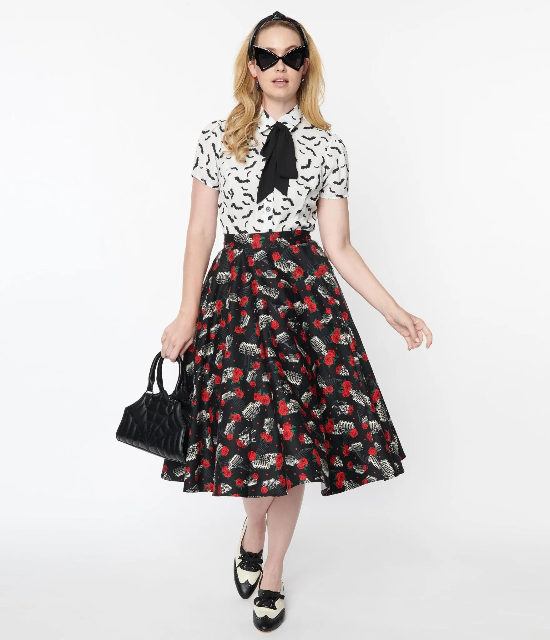 Black & Skull Rose Swing Skirt sold by Unique Vintage product image thumbnail 4