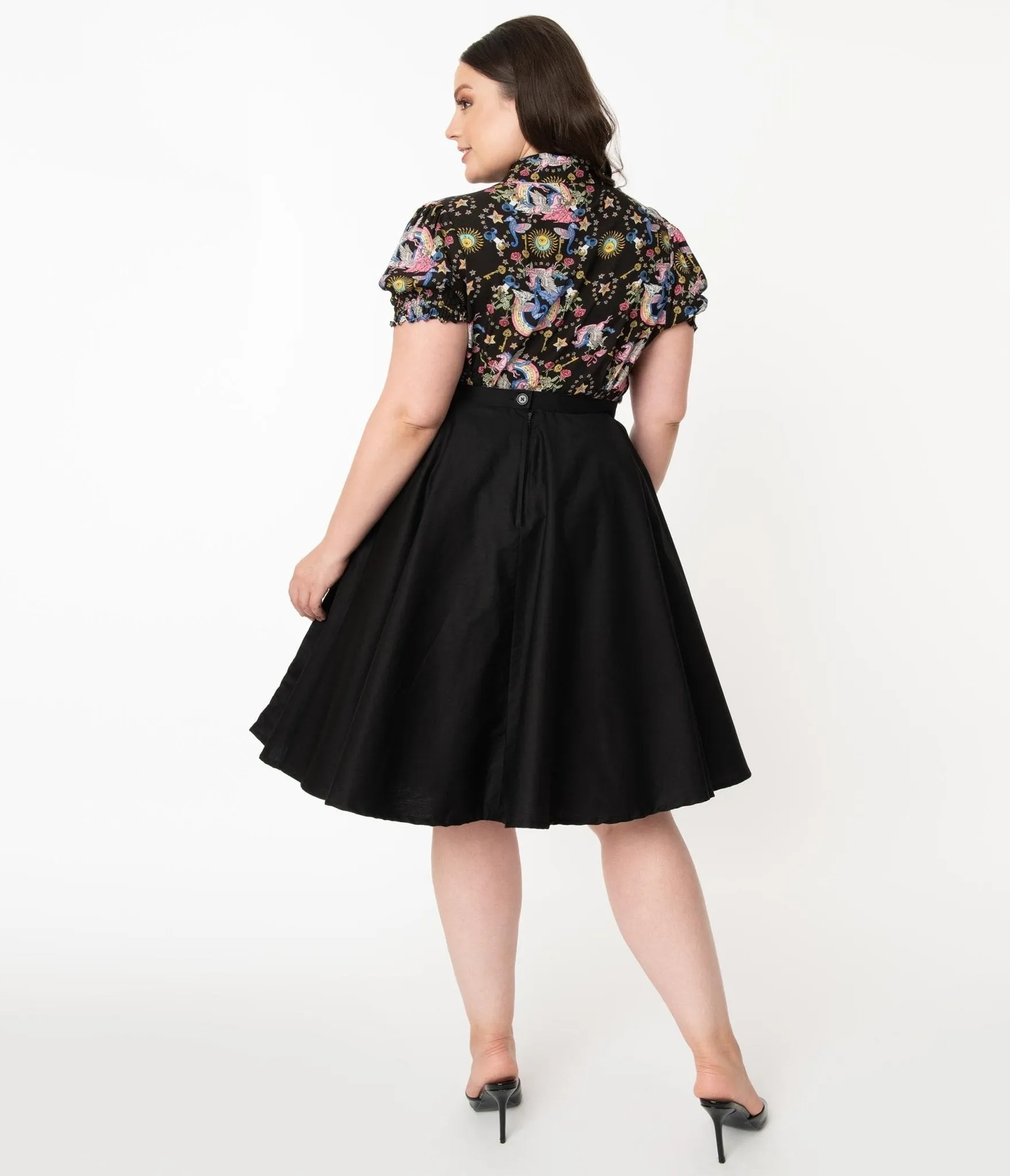Magnolia Place Plus Size 1950s Style Black High Waist Swing Skirt sold by Unique Vintage product image thumbnail 3