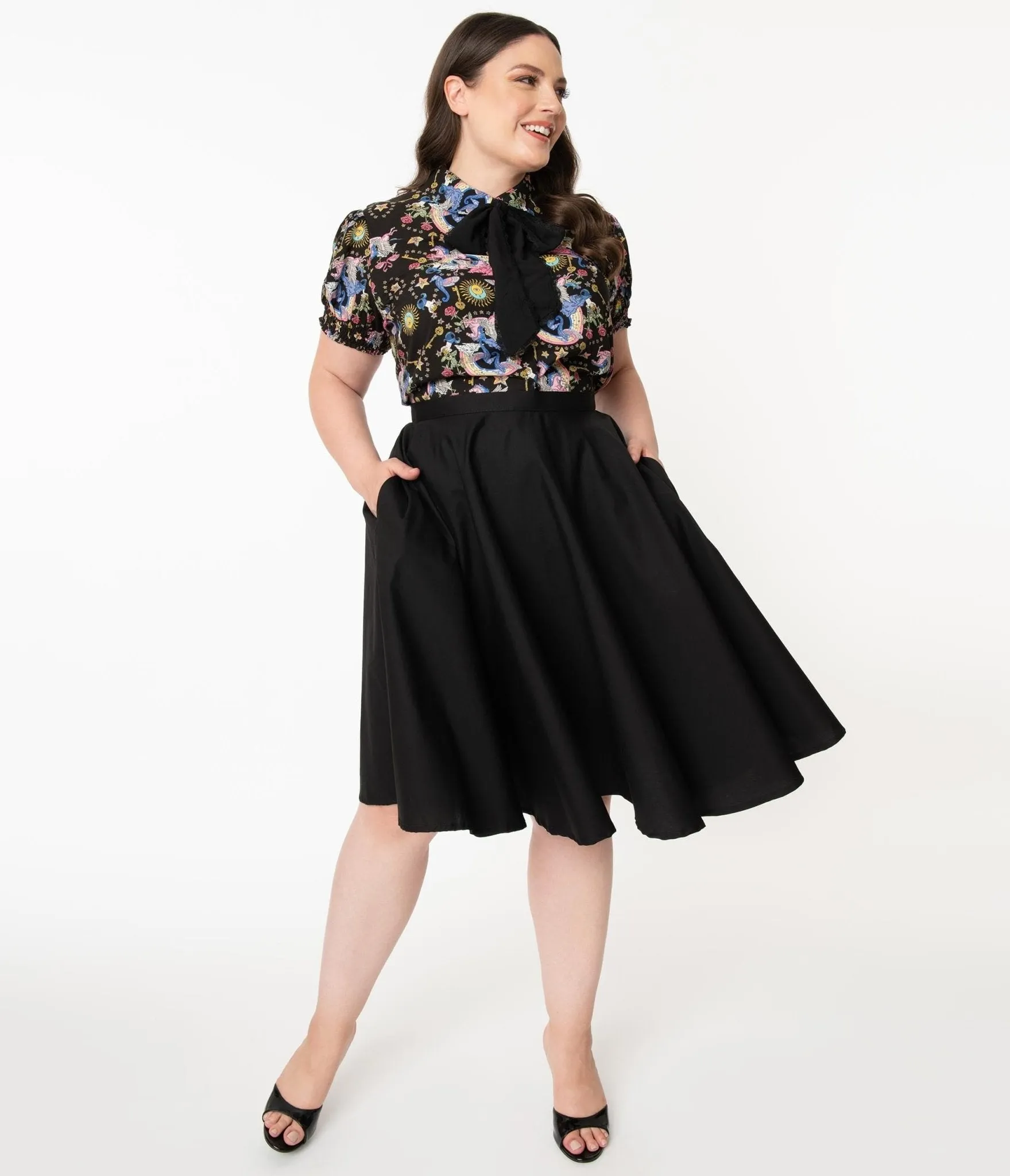 Magnolia Place Plus Size 1950s Style Black High Waist Swing Skirt sold by Unique Vintage product image thumbnail 4