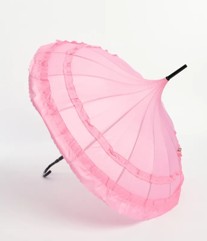 Pink Frilled Pagoda Umbrella sold by Unique Vintage