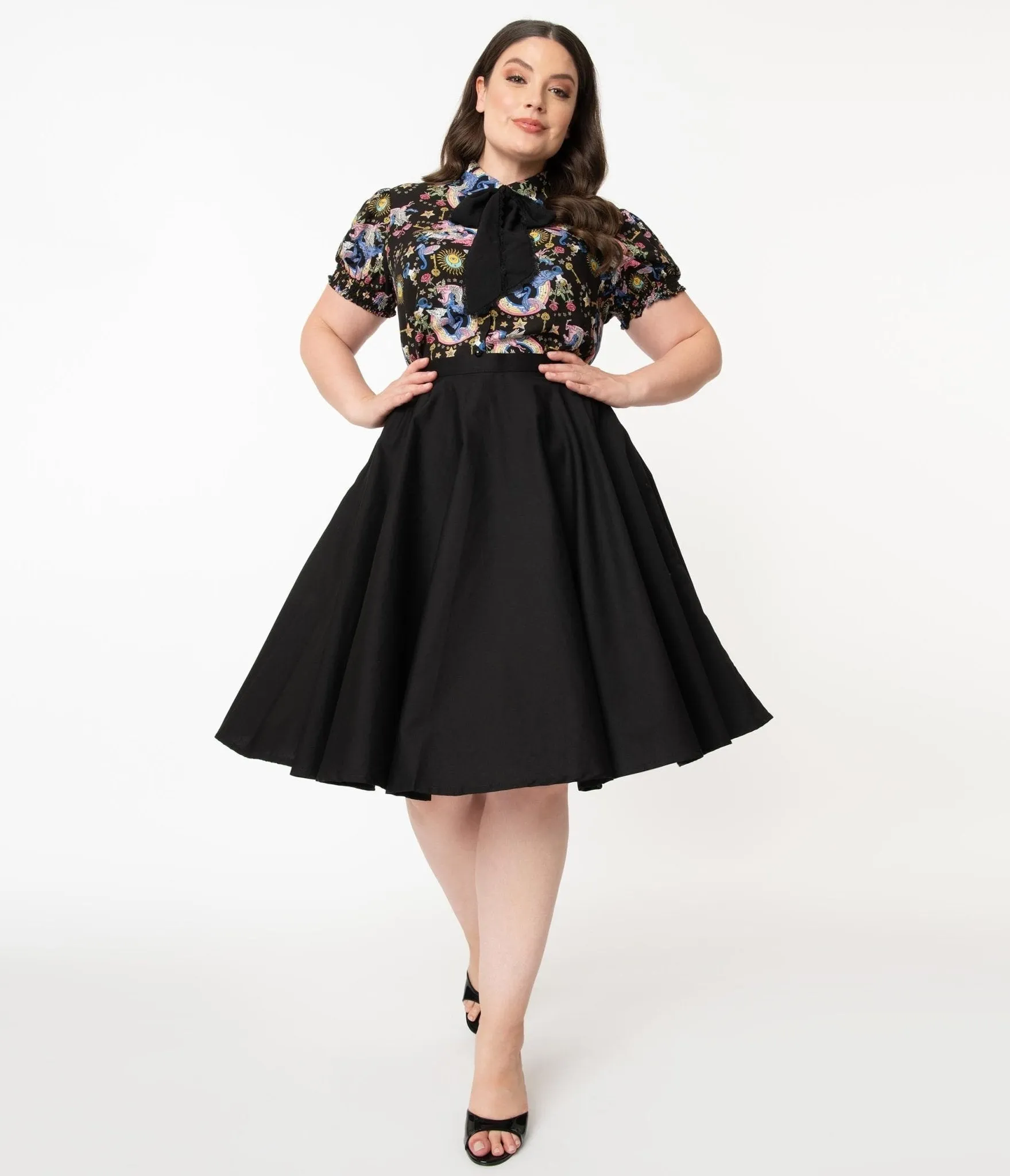 Magnolia Place Plus Size 1950s Style Black High Waist Swing Skirt sold by Unique Vintage product image thumbnail 5