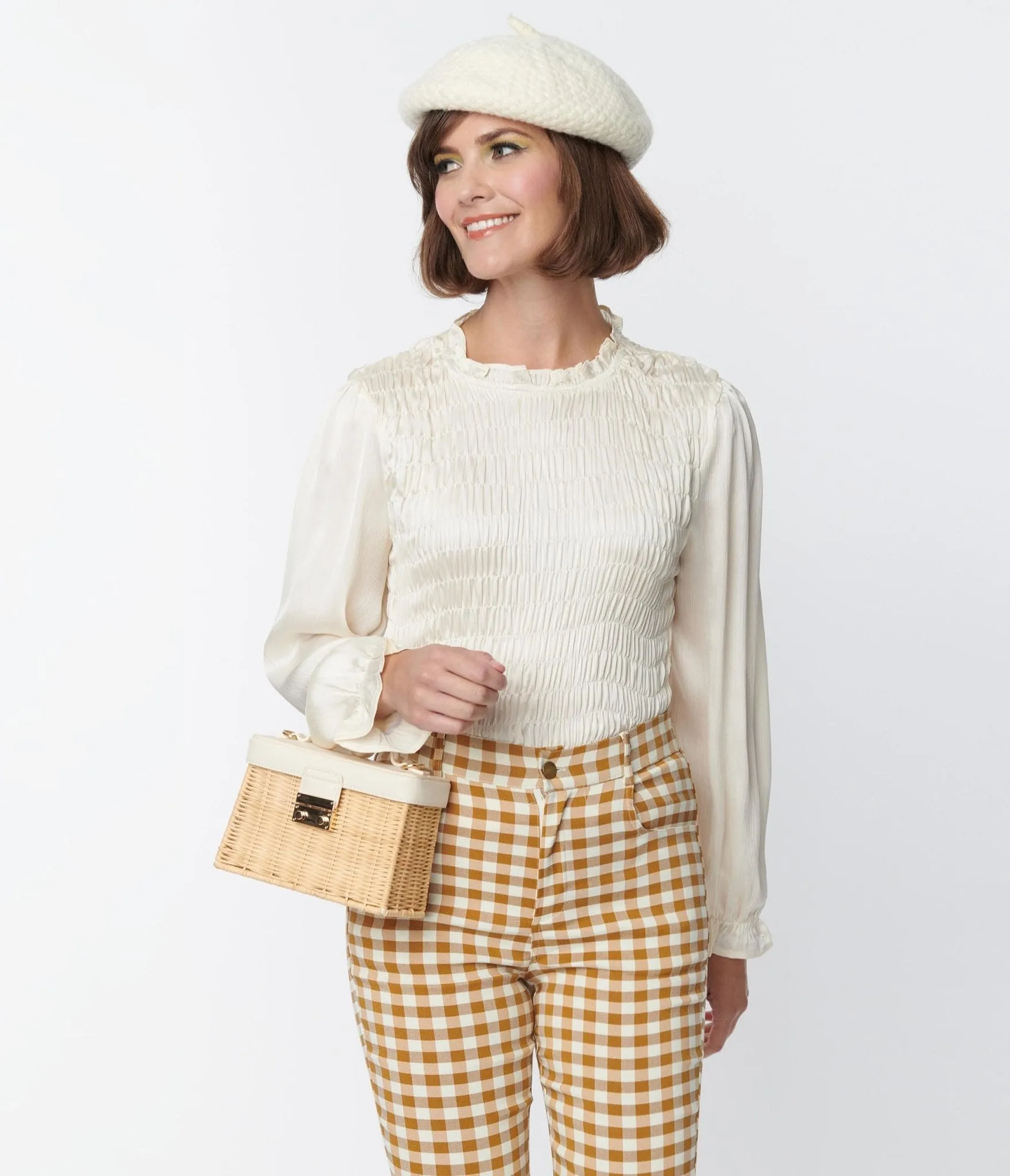 1970s Champagne Smocked Blouse sold by Unique Vintage