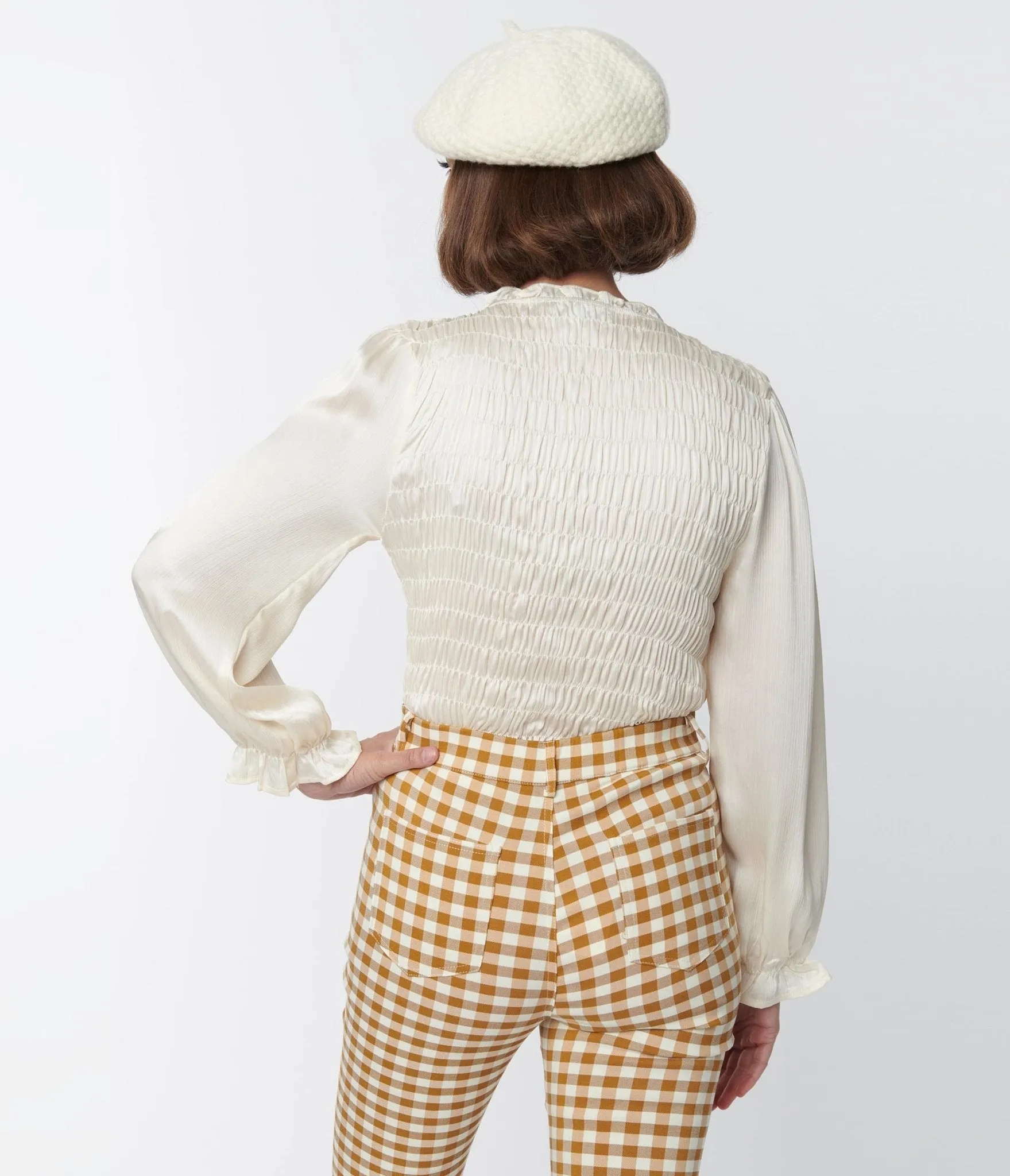 1970s Champagne Smocked Blouse sold by Unique Vintage product image thumbnail 2