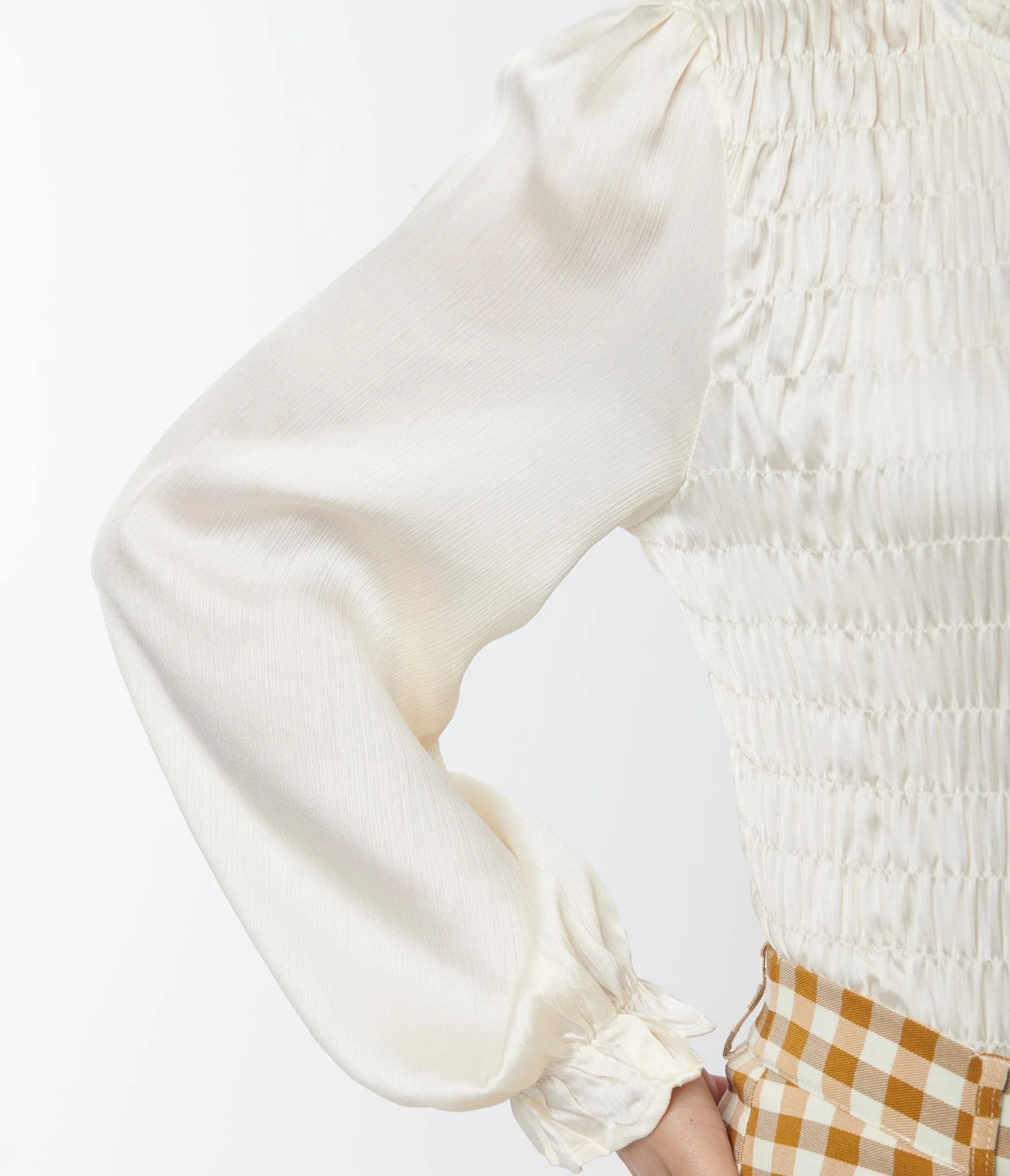 1970s Champagne Smocked Blouse sold by Unique Vintage product image thumbnail 3