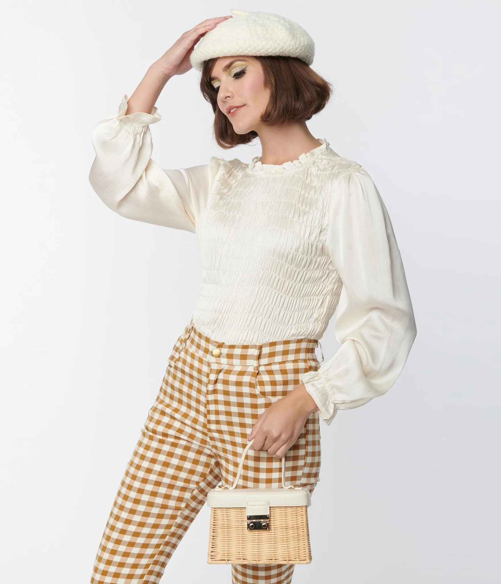 1970s Champagne Smocked Blouse sold by Unique Vintage product image thumbnail 4