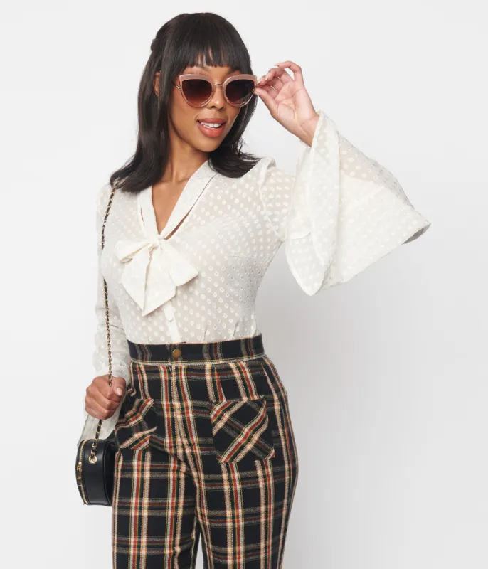 Smak Parlour Ivory Diamond Clip Dot Bow Blouse sold by Unique Vintage