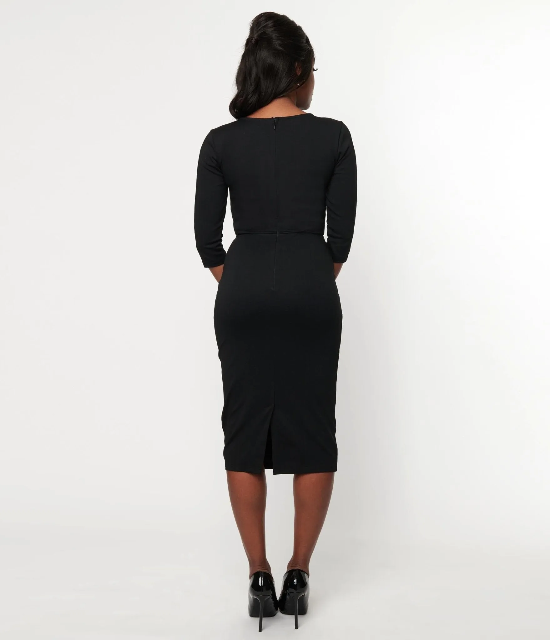 Unique Vintage Black Sleeved Mod Wiggle Dress sold by Unique Vintage product image thumbnail 2