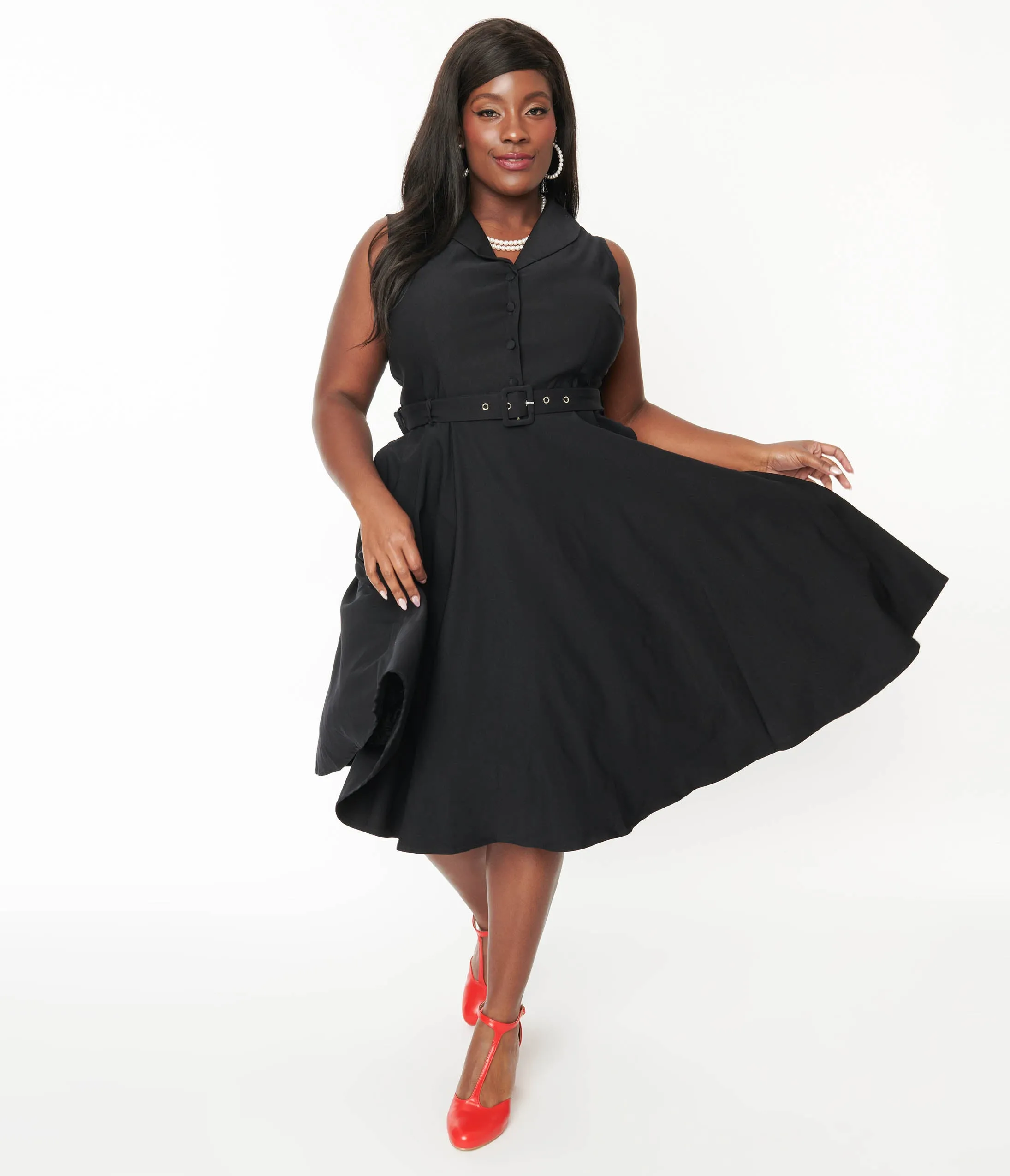 Plus Size Black Collared Jani Swing Dress sold by Unique Vintage product image thumbnail 2