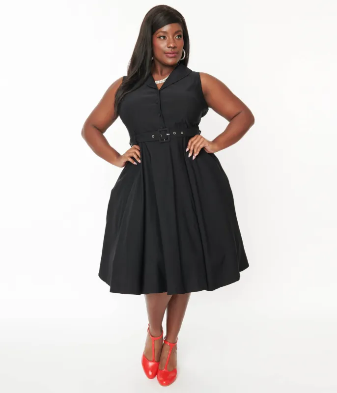 Plus Size Black Collared Jani Swing Dress sold by Unique Vintage