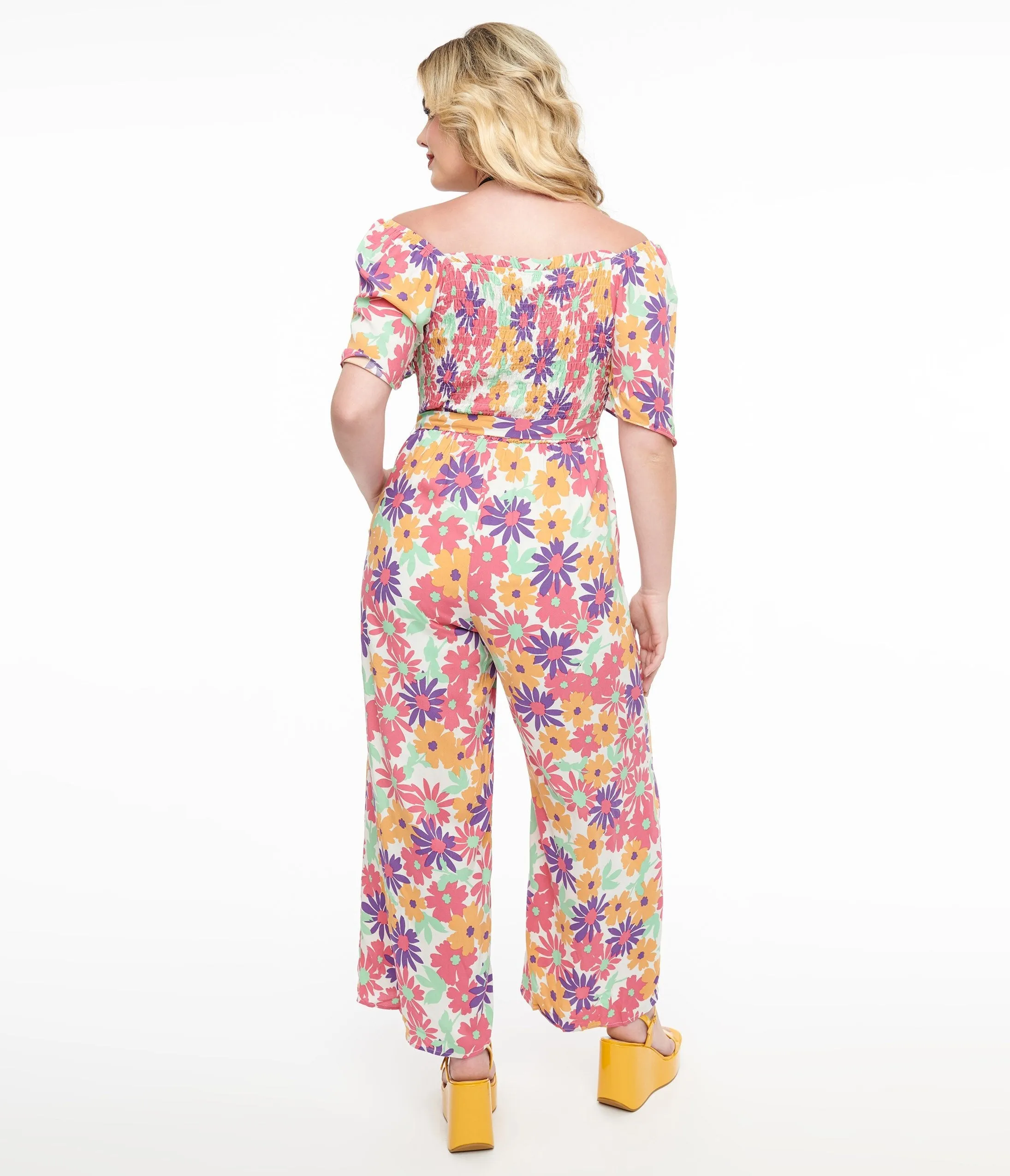Hot Pink & Purple Floral Flutter Sleeve Jumpsuit sold by Unique Vintage product image thumbnail 2