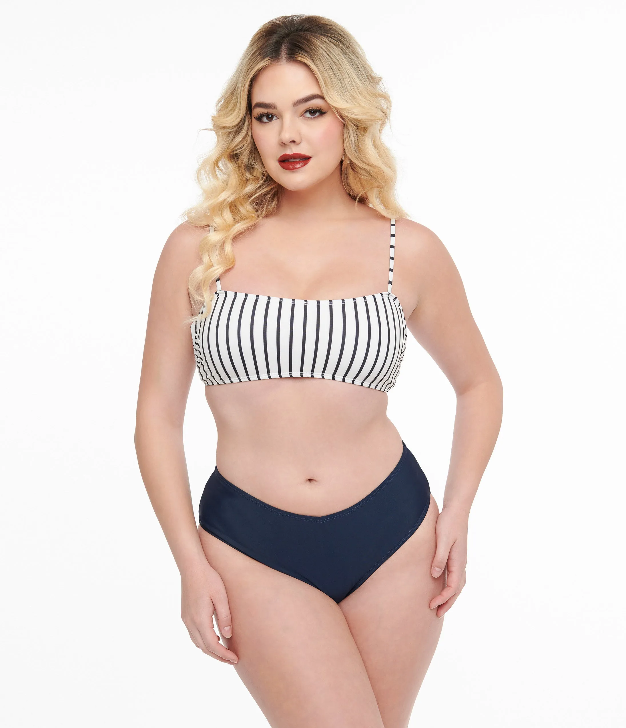 Navy & White Stripe Two Piece Swim Set sold by Unique Vintage product image thumbnail 3