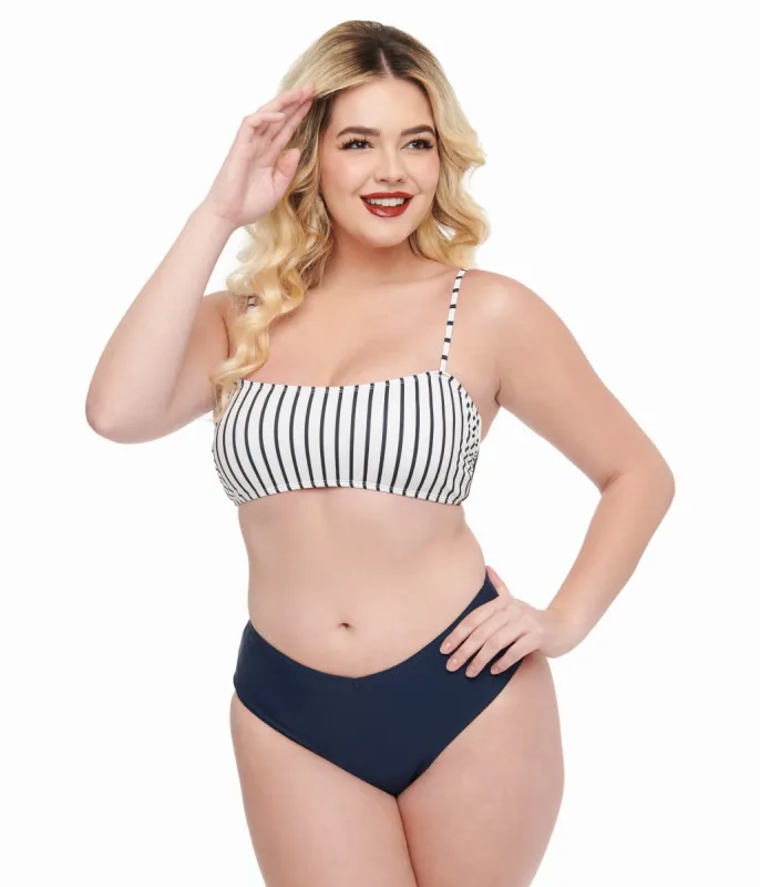 Navy & White Stripe Two Piece Swim Set sold by Unique Vintage