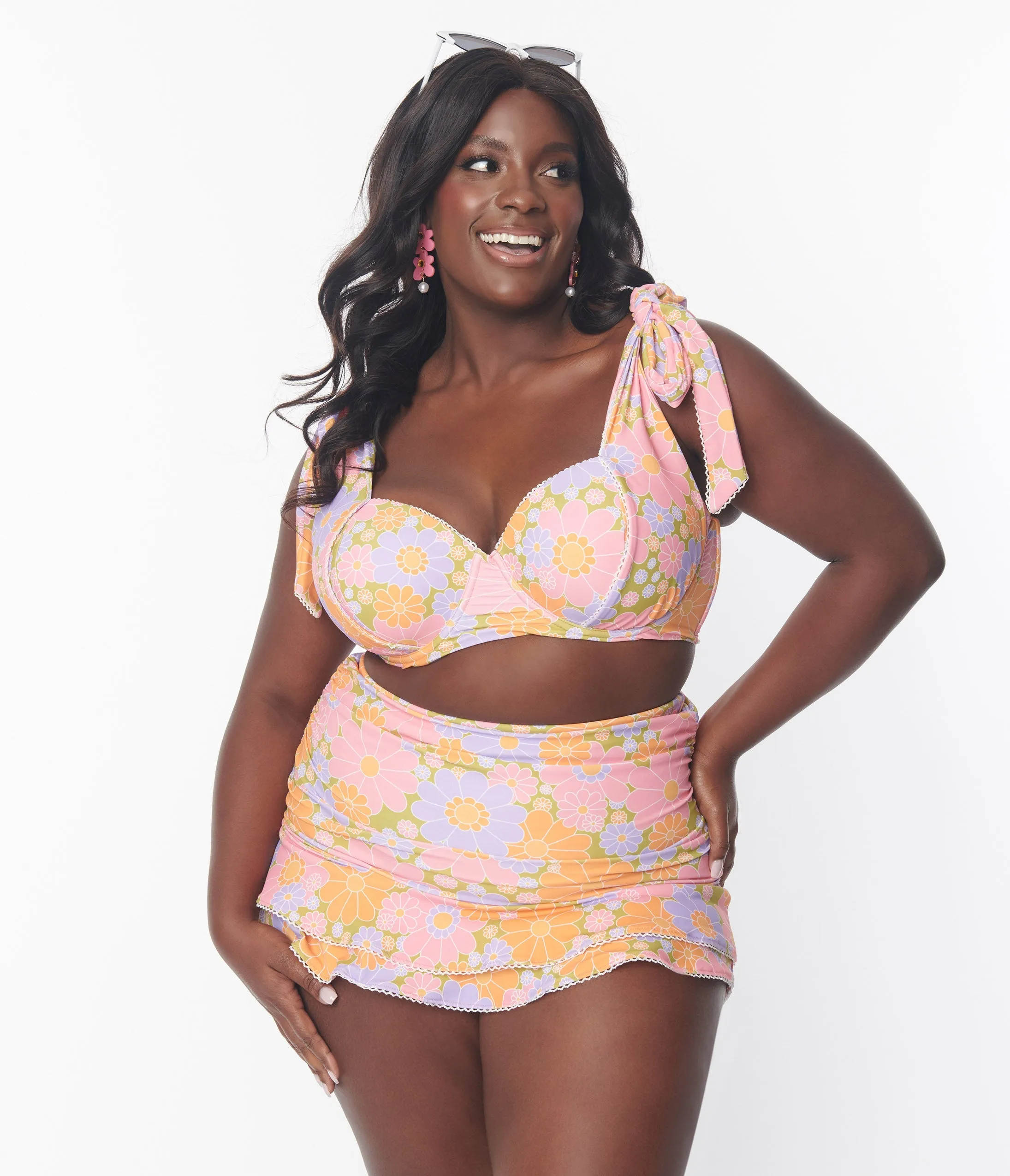 Unique Vintage Plus Size Pink Mod Retro Floral Alice Swim Skirt sold by Unique Vintage product image thumbnail 3