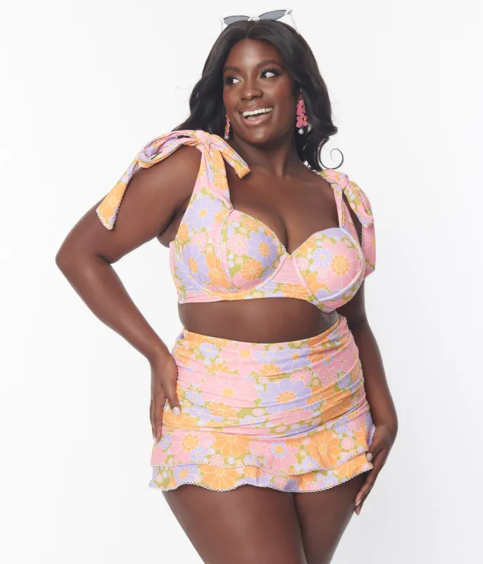Unique Vintage Plus Size Pink Mod Retro Floral Alice Swim Skirt sold by Unique Vintage