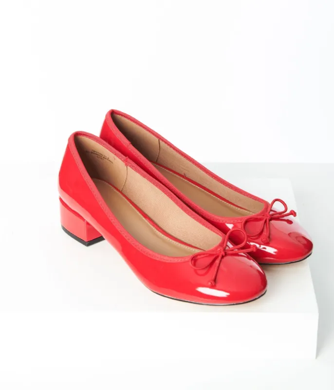 Red Patent Leatherette Ballet Kitten Heels sold by Unique Vintage