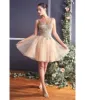 Cinderella Divine  Champagne Gold Embellished Tulle Mini Homecoming Dress sold by Unique Vintage