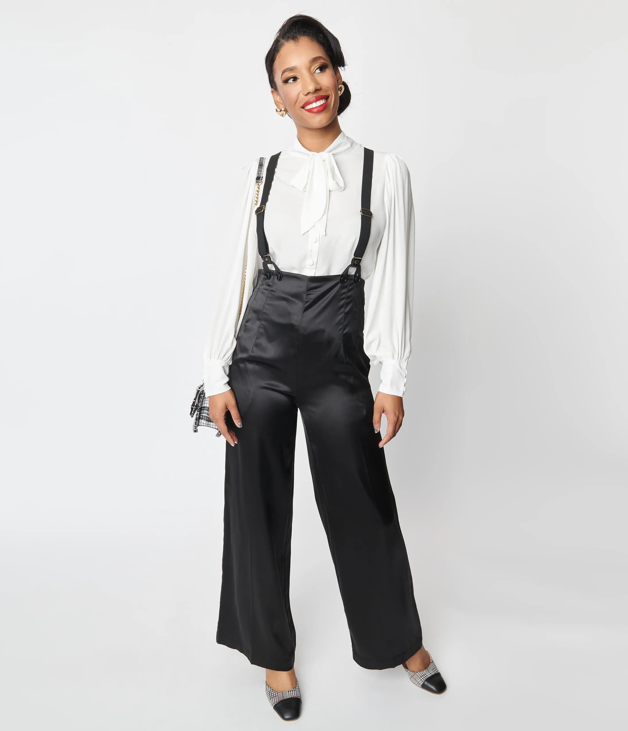 Unique Vintage 1930s Black Satin High Waist Suspender Pants sold by Unique Vintage product image thumbnail 5