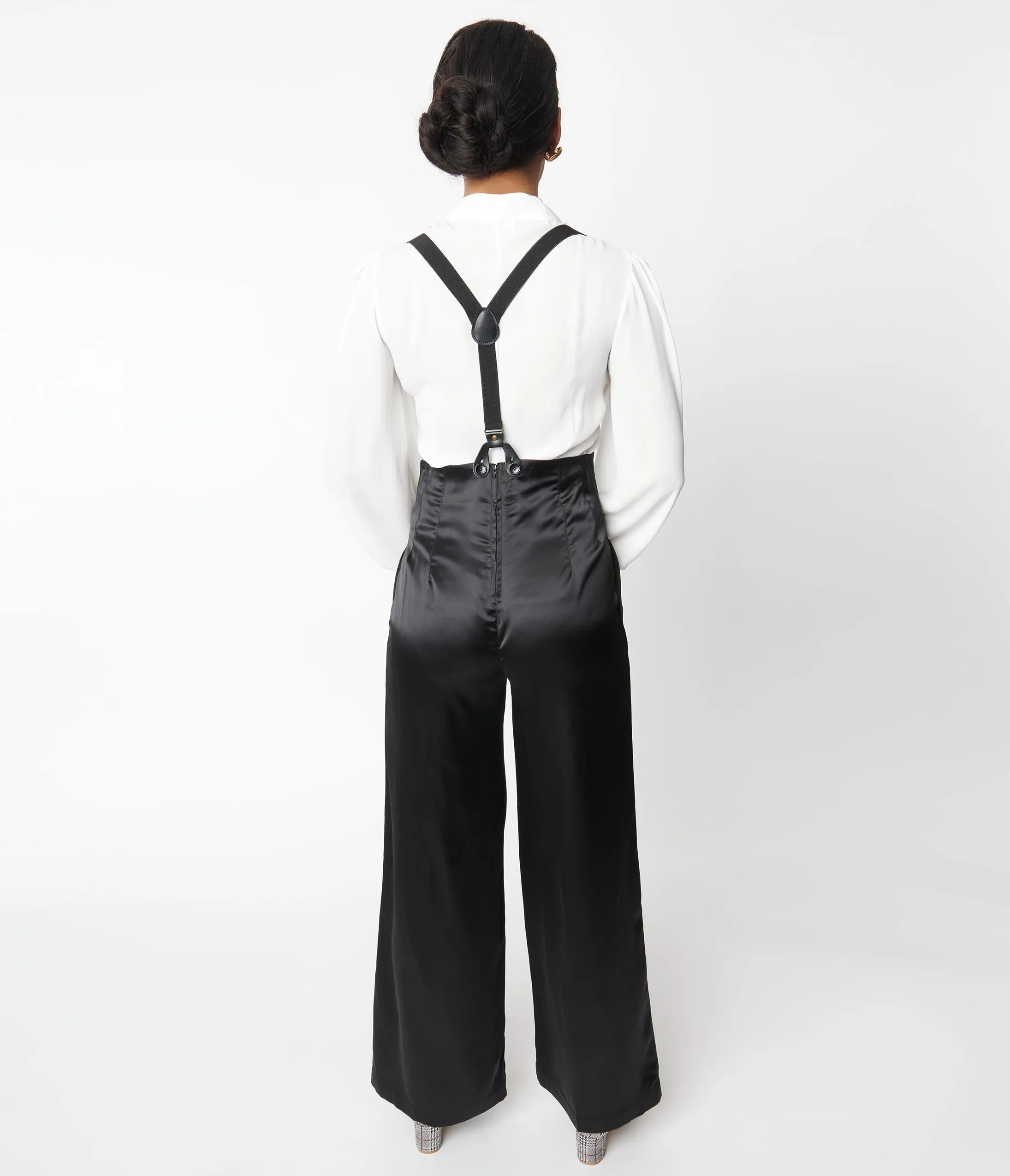 Unique Vintage 1930s Black Satin High Waist Suspender Pants sold by Unique Vintage product image thumbnail 2