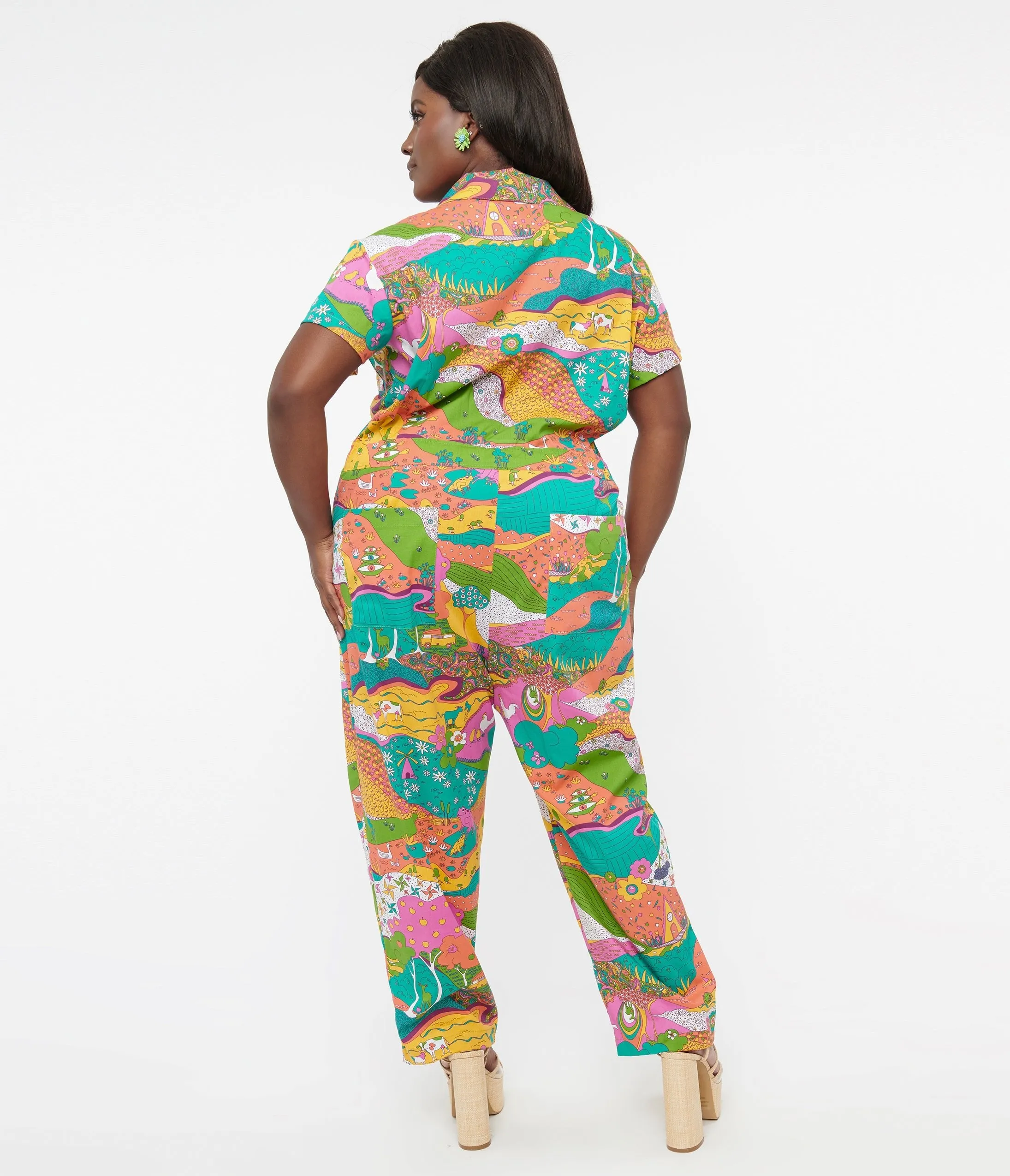 1970s Psychedelic Landscape Cotton Jumpsuit sold by Unique Vintage product image thumbnail 2