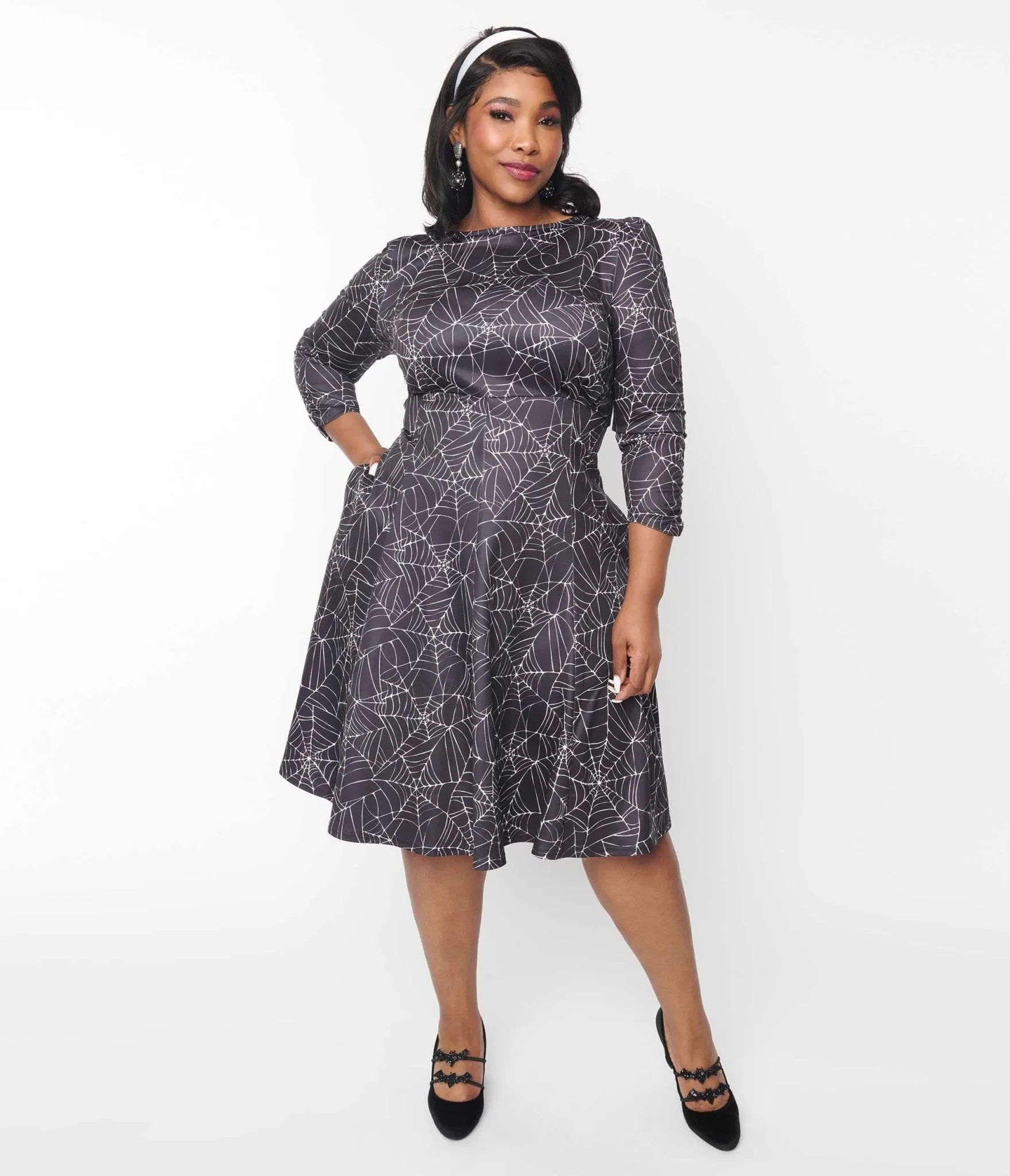 Unique Vintage Curve Black Spiderweb Swing Dress sold by Unique Vintage