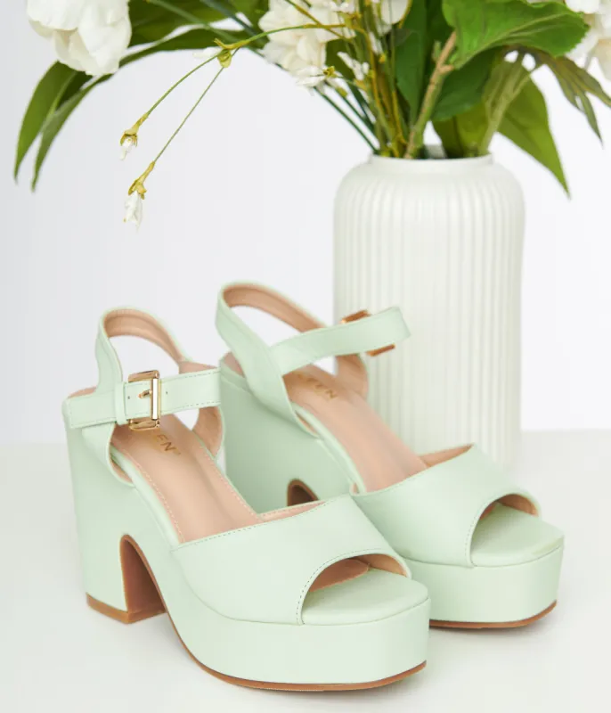 1970s Mint Green Leatherette Platform Heels sold by Unique Vintage
