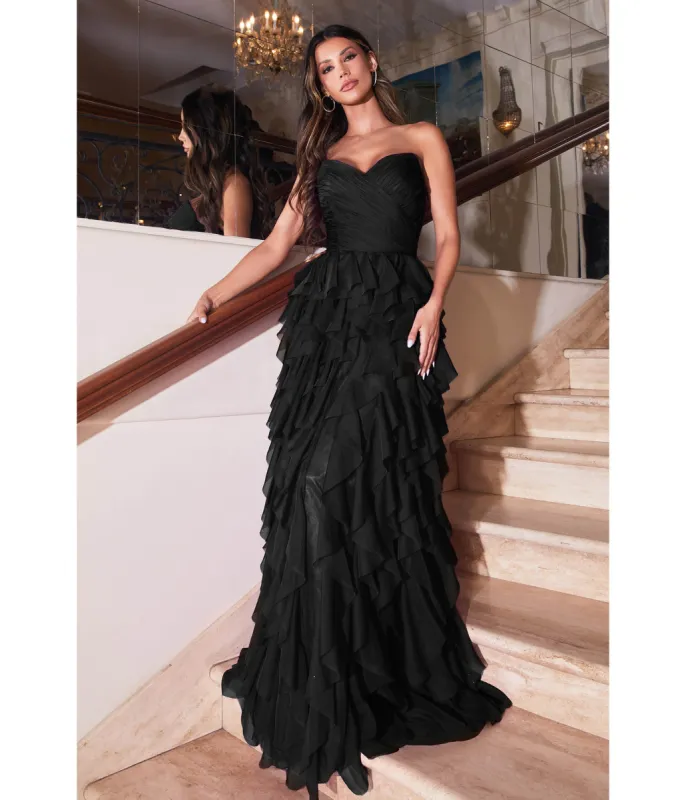 Cinderella Divine Black Feather Floor Length Prom Gown sold by Unique Vintage