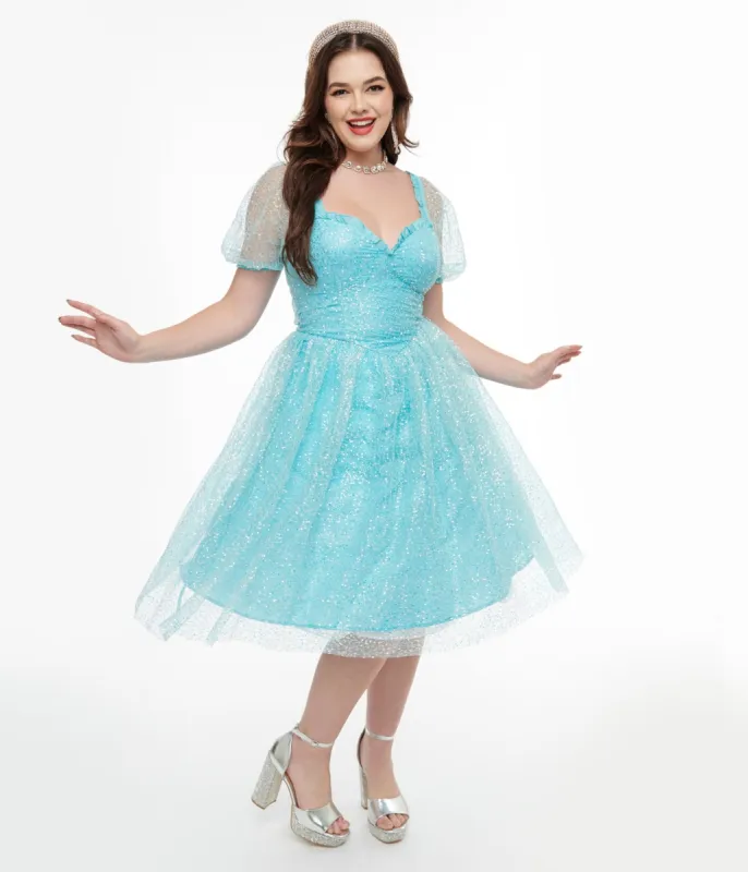 Disney Princess collection by Unique Vintage Blue Sequin Mesh Short Sleeve Cinderella Dress sold by Unique Vintage