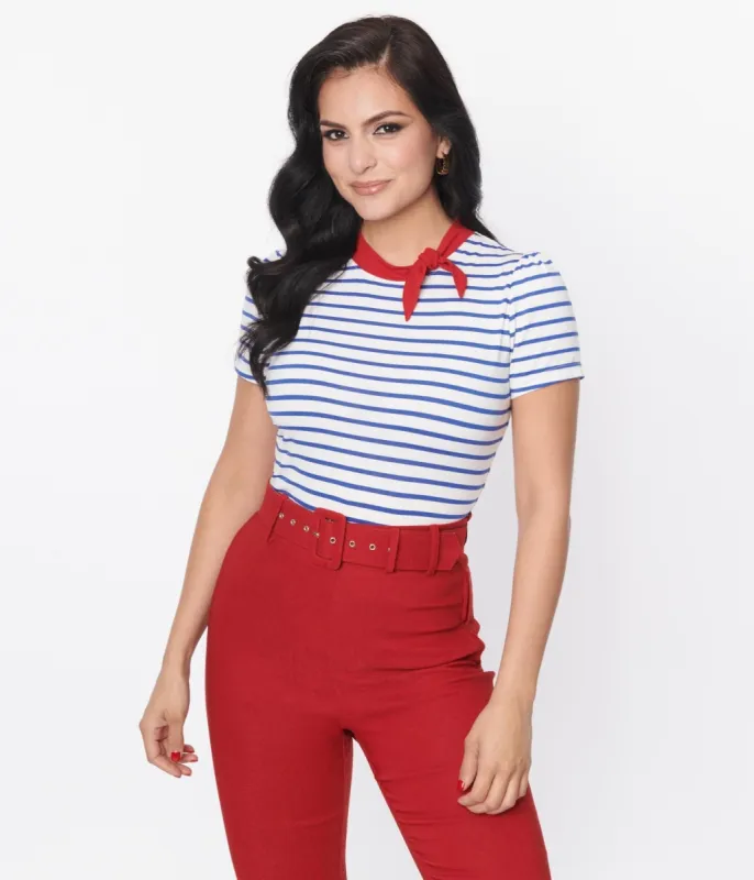 Unique Vintage Navy & White Striped Bow Sweetie Knit Top sold by Unique Vintage