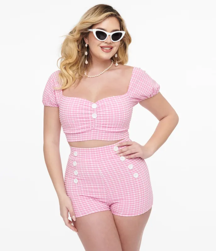 1950s Pink Gingham Seersucker Swim Bottoms sold by Unique Vintage