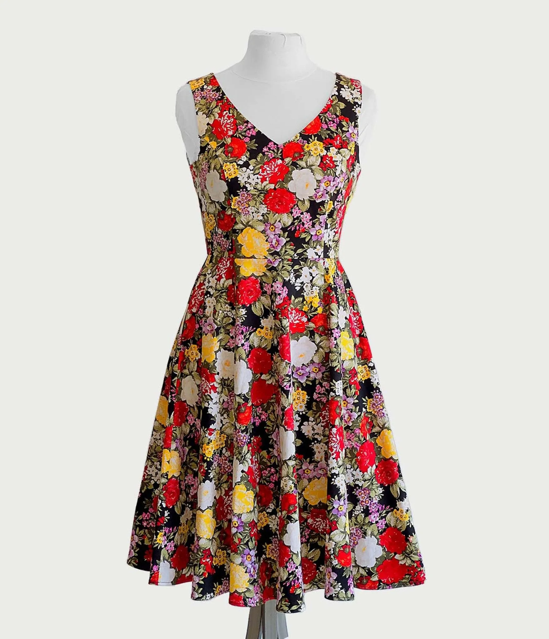 Black Garden Floral Swing Dress sold by Unique Vintage