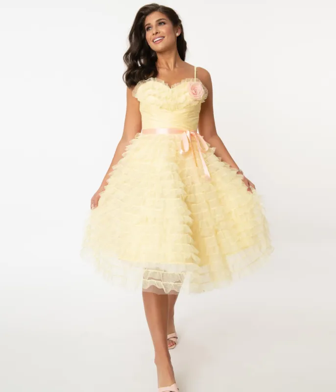 Unique Vintage 1950s Yellow Tulle Cupcake Swing Dress sold by Unique Vintage