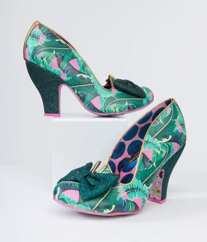 Irregular Choice Green Banana Leaf Palm Print Heels sold by Unique Vintage