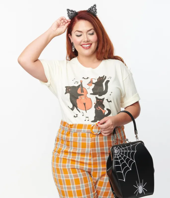Plus Size Cream Jazz Cats Unisex Graphic Tee sold by Unique Vintage