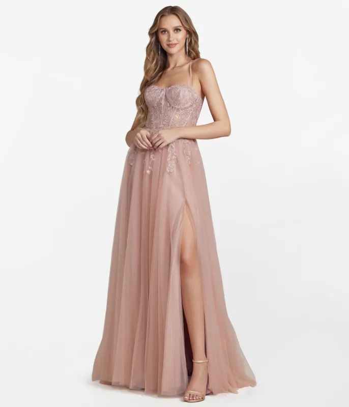 Dusty Rose Corset Tulle Prom Ball Gown sold by Unique Vintage
