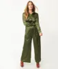 Olive Green Satin Jumpsuit sold by Unique Vintage