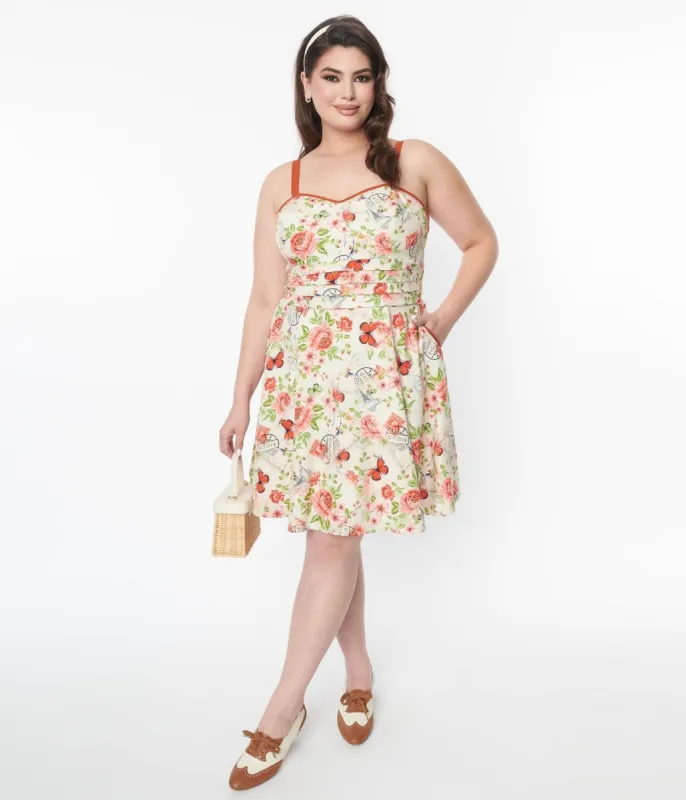 Unique Vintage Plus Size Butterfly Floral Follow Your Heart Flare Dress sold by Unique Vintage
