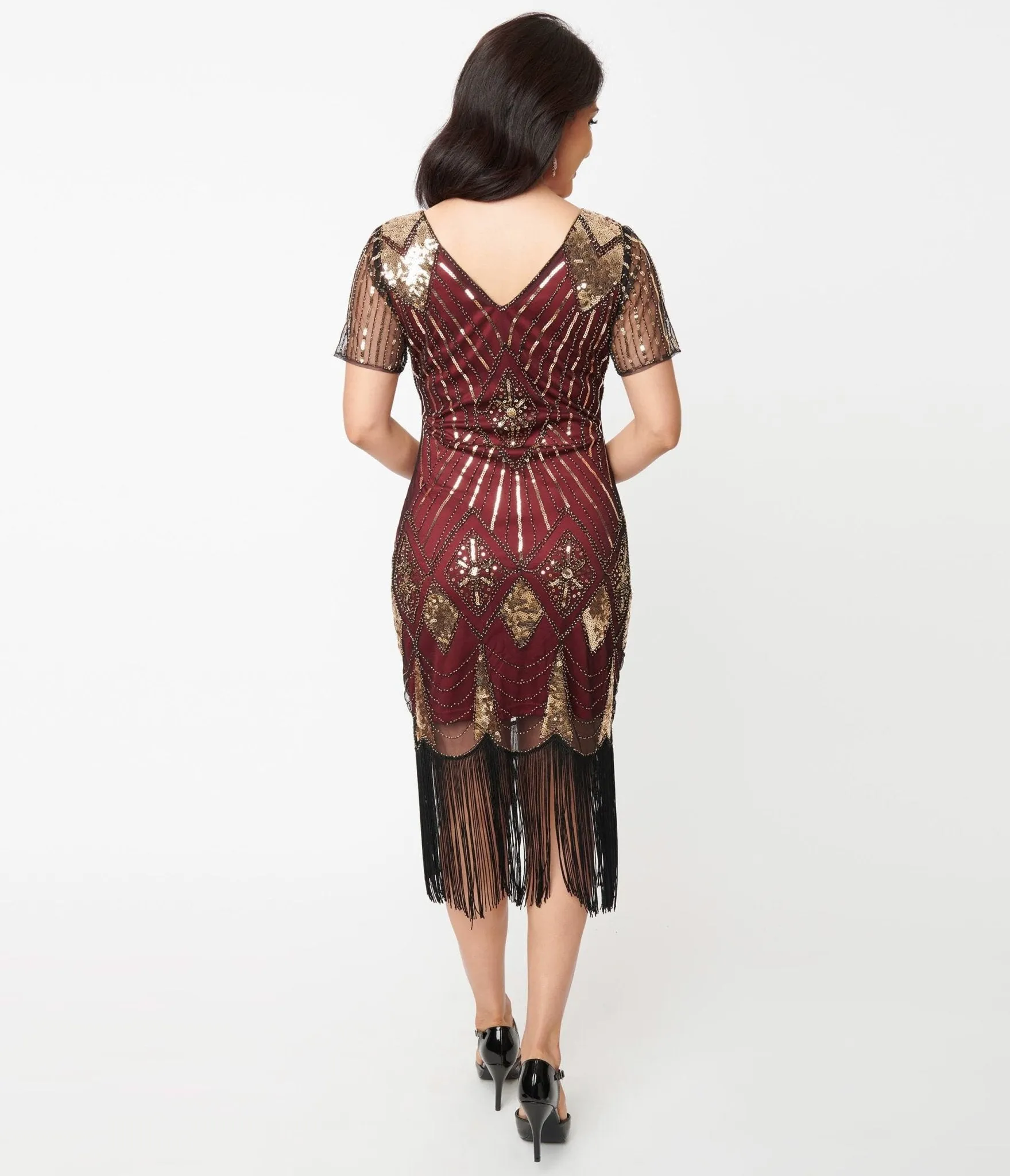 Unique Vintage 1920s Gold Sequin & Burgundy Katriane Flapper Dress sold by Unique Vintage product image thumbnail 2