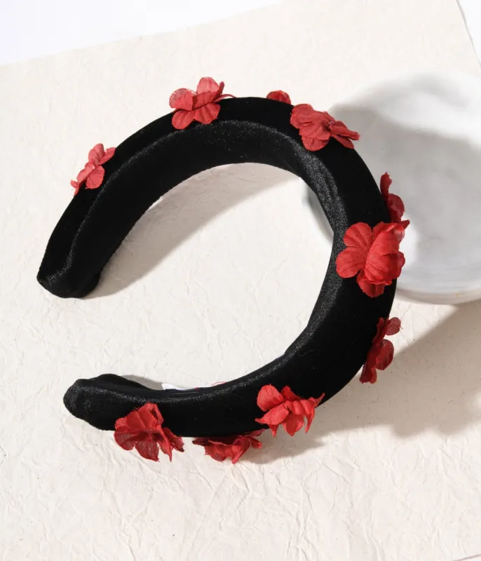 Black & Red 3D Floral Padded Headband sold by Unique Vintage