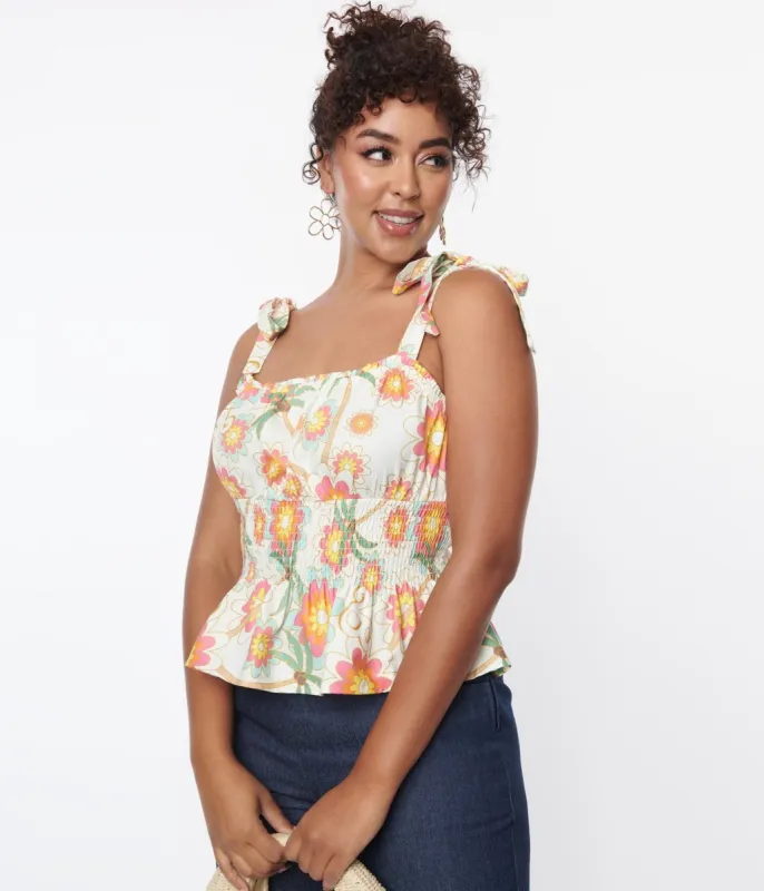 Barbie x Unique Vintage Palm Tree & Floral Breezy Babe Crop Top sold by Unique Vintage