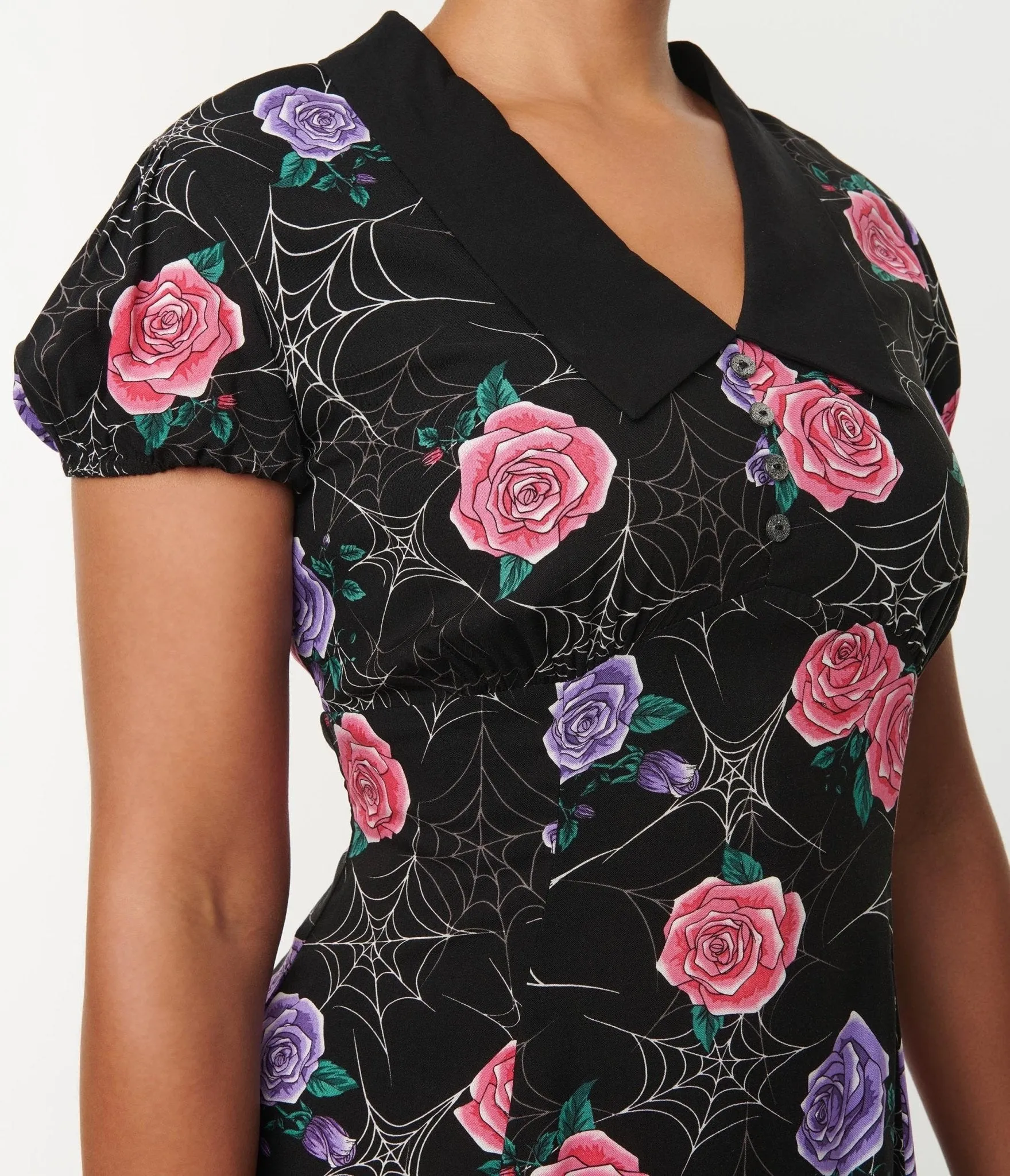 Hell Bunny Black Spiderweb & Roses Eloise Mini Dress sold by Unique Vintage product image thumbnail 2