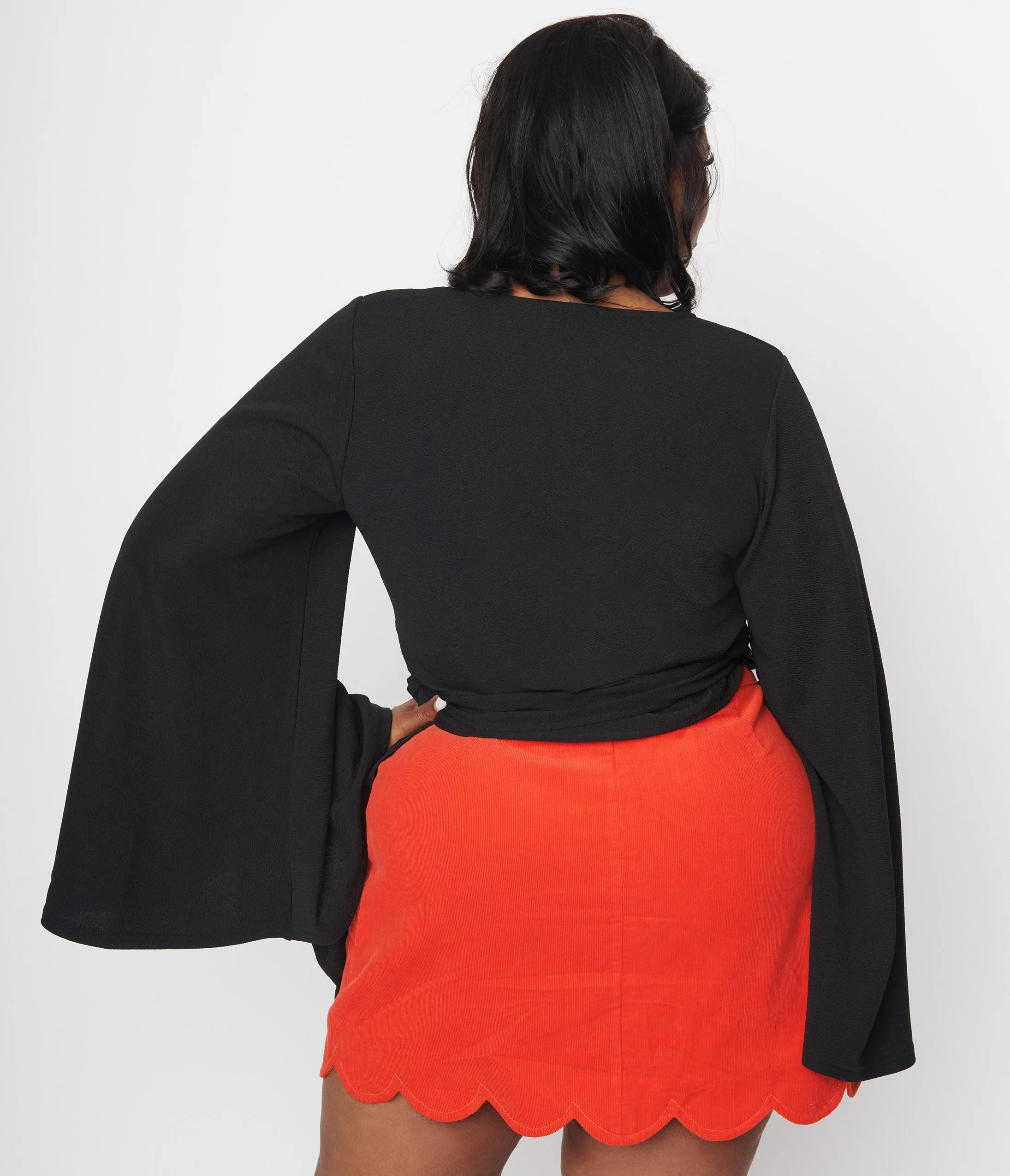 Smak Parlour 1970s Black Bell Sleeve Wrap Top sold by Unique Vintage product image thumbnail 2