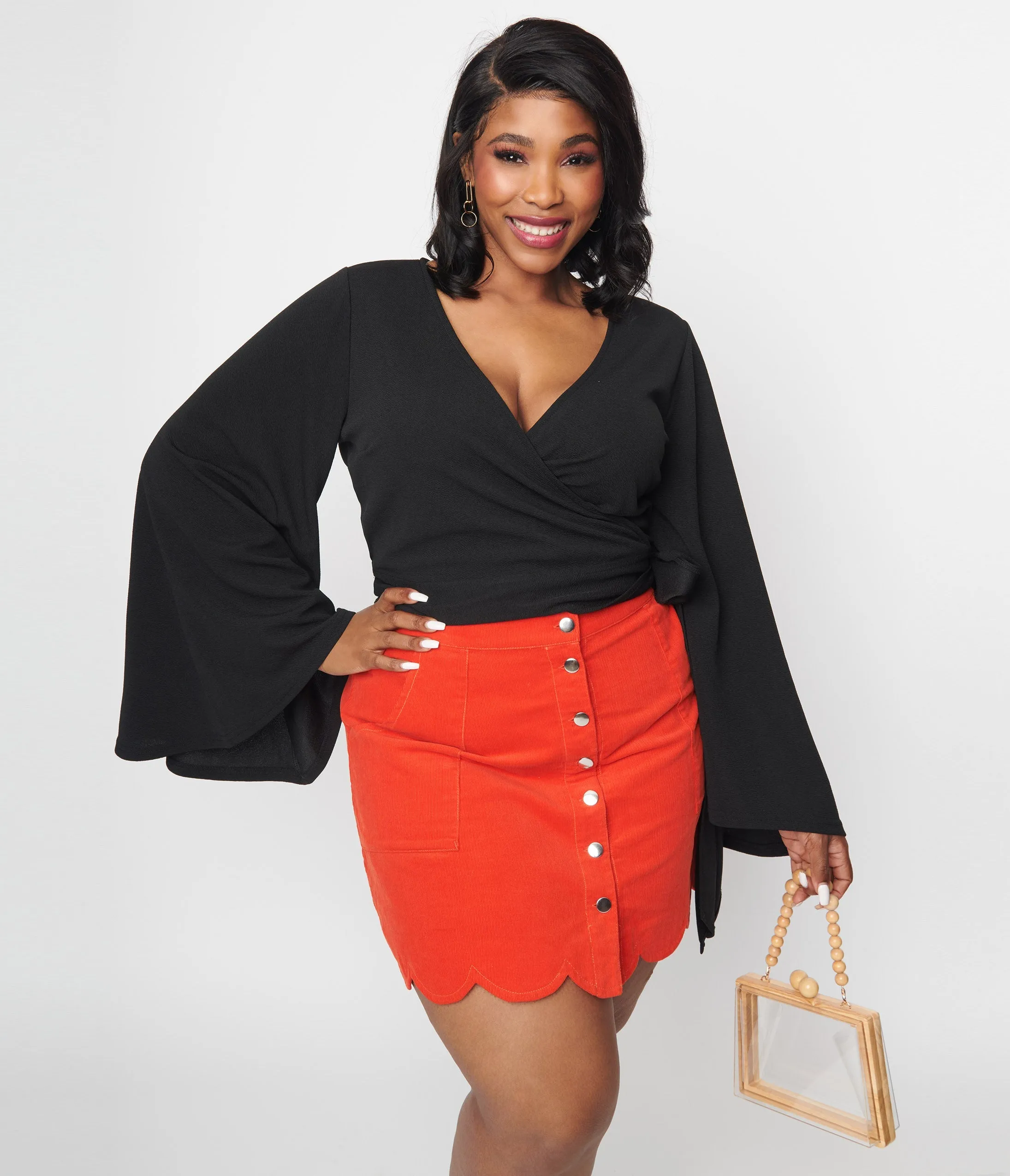 Smak Parlour 1970s Black Bell Sleeve Wrap Top sold by Unique Vintage product image thumbnail 3