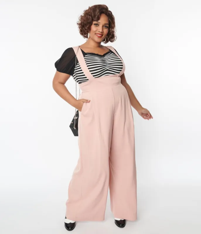 Unique Vintage Plus Size 1930s Blush Rochelle Suspender Pants sold by Unique Vintage