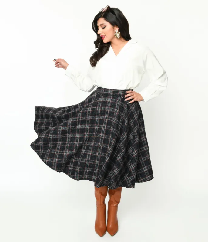 Black & Red Check Plaid Swing Skirt sold by Unique Vintage