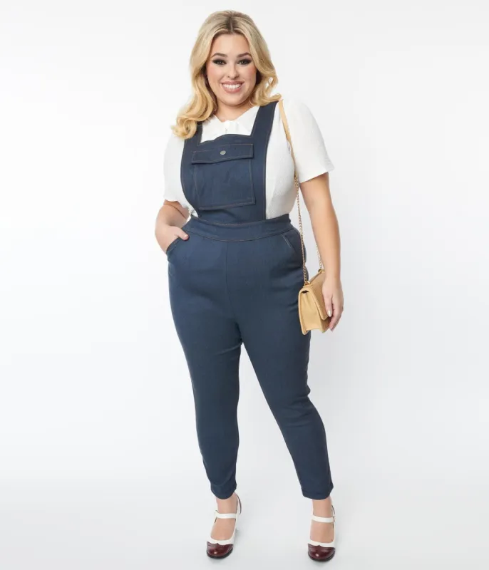Unique Vintage Plus Size Dark Denim Overalls sold by Unique Vintage