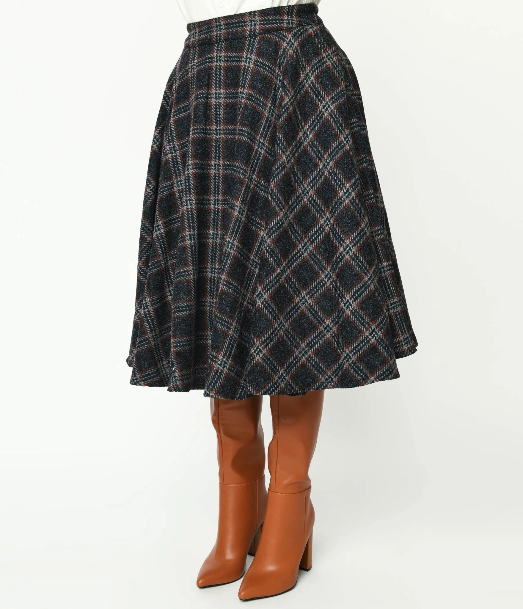 Black & Red Check Plaid Swing Skirt sold by Unique Vintage product image thumbnail 2