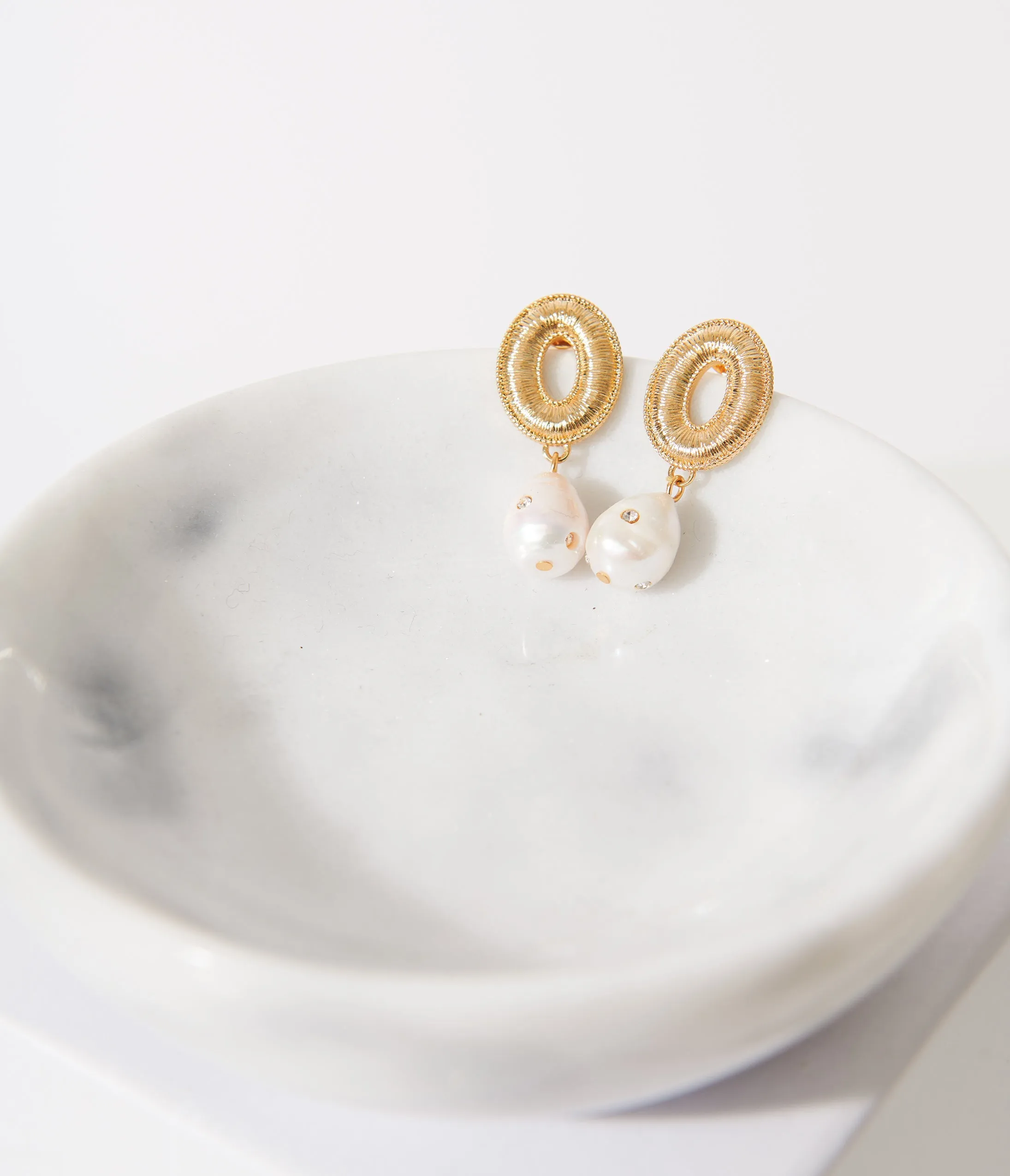 1950s Gold Baroque Pearl Earrings sold by Unique Vintage product image thumbnail 3