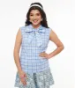 Retrolicious 1950s Blue Plaid Cotton Bow Top sold by Unique Vintage