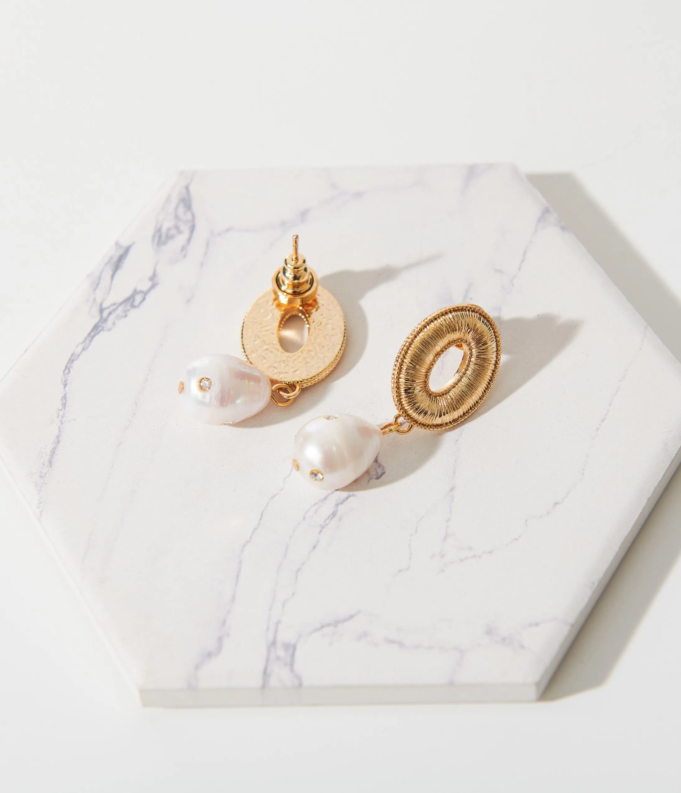 1950s Gold Baroque Pearl Earrings sold by Unique Vintage product image thumbnail 2