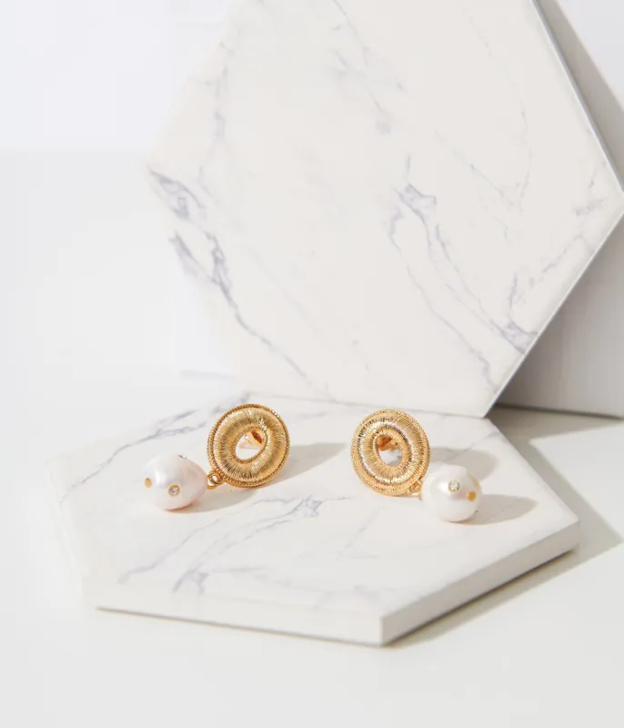 1950s Gold Baroque Pearl Earrings sold by Unique Vintage